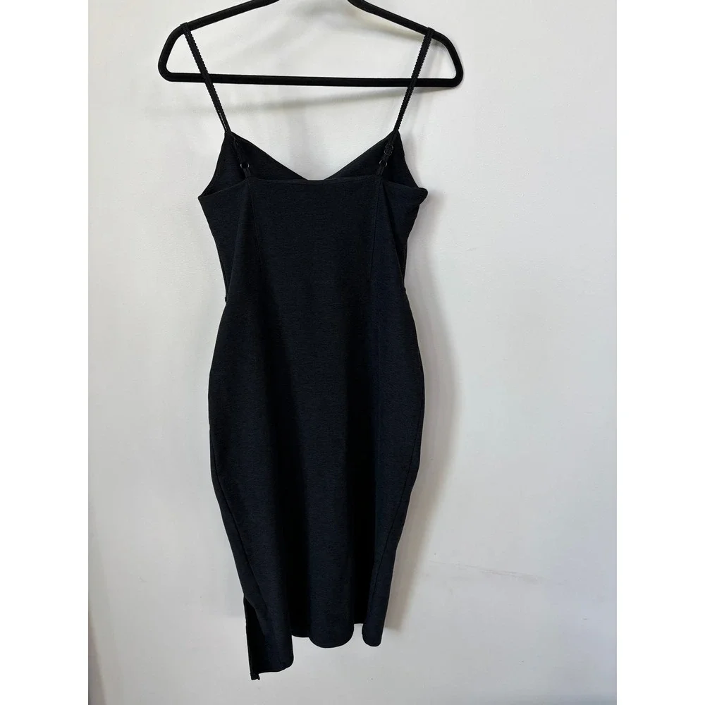Beyond Yoga Black Spacedye Midi Dress V-Neck Lace Trim Side Slit Womens Medium